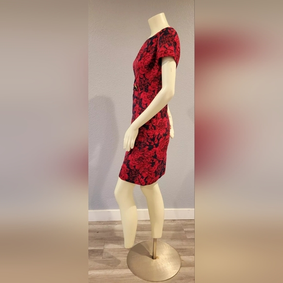 Adrianna Papell Women’s Embellished Waist Jacquard Sheath Dress Cherry Navy 🍒 4 - Picture 2 of 11